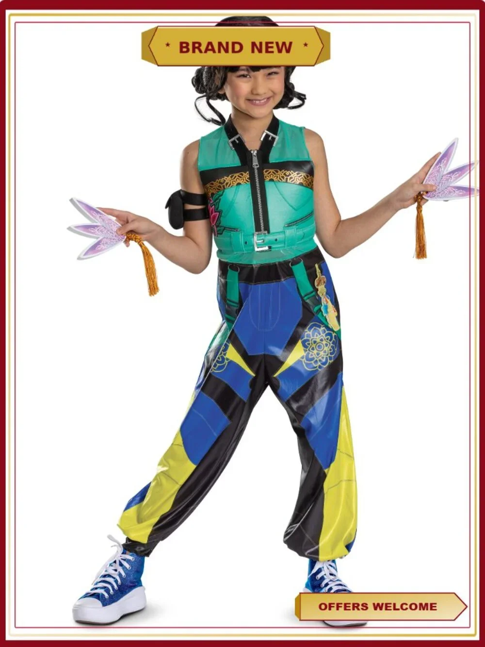 Girls Zoey K-Pop Demon Hunter Deluxe Costume Jumpsuit Foam Weapons S 6/6X